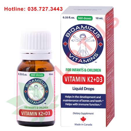 Bioamicus Vitamin K2 + D3 chai 10ml chính hãng Canada